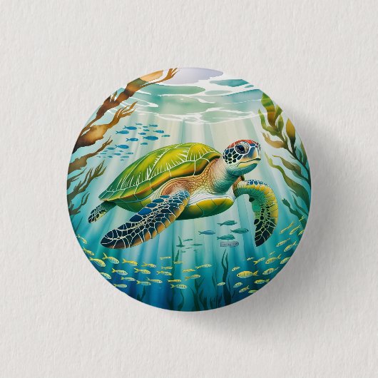 Geschilderde Schildpad Ronde Button 3,2 Cm (Voorkant)