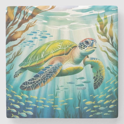 Geschilderde Schildpad Stenen Onderzetter (Voorkant)