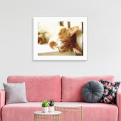 Geschilderde slapende kat scène canvas afdruk (Insitu (Woonkamer))