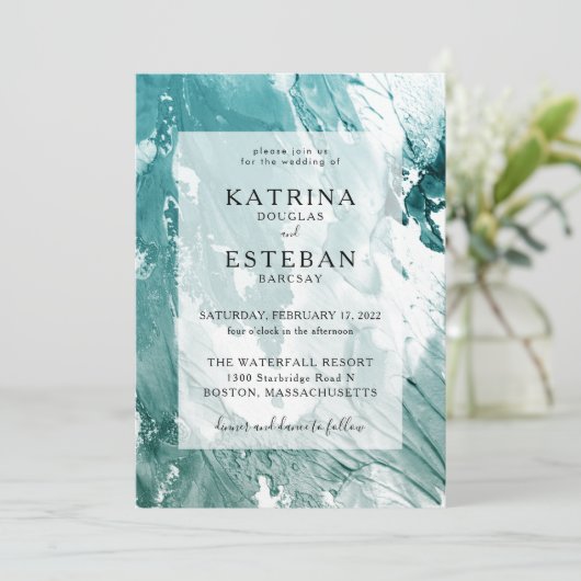 Geschilderde smaragdgroene moderne bruiloft kaart (Staand voorkant)