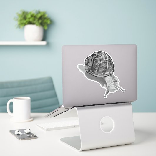 Geschilderde Snail Greyscale Sticker (Laptop op bureau)