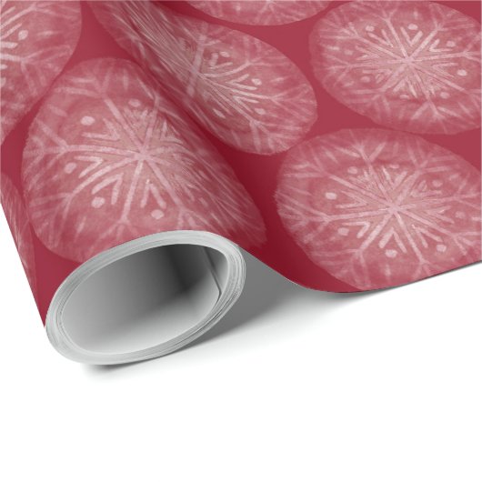 Geschilderde sneeuwvlok Kerst Rood Cadeaupapier (Rol Hoek)
