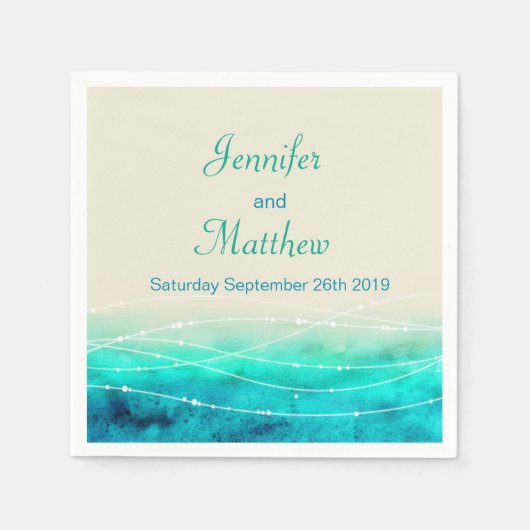 Geschilderde sprankelende zeeen aqua blue cream pa servetten (Voorkant)