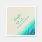 Geschilderde sprankelende zeeen aqua blue cream pa servetten (Voorkant)