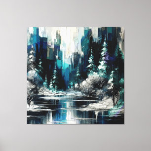 Geschilderde Stad Winter Scene 1006 Canvas Afdruk