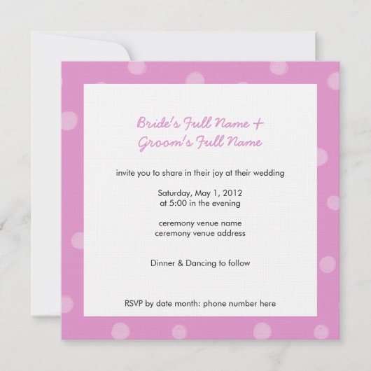 Geschilderde Stippen roze witte bruiloft Uitnodigi Kaart (Voorkant)