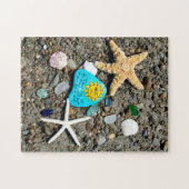 Geschilderde strandrotskunst, zeeschelpen, zee gla legpuzzel (Horizontaal)