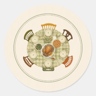 Geschilderde Thanksgiving dinertafel Gingham Ronde Sticker