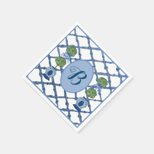 Geschilderde Topiaire Chinoiserie Gemberpotten Pot Servet (Hoek)
