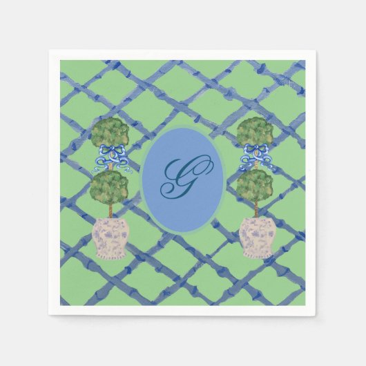 Geschilderde Topiaire Chinoiserie Gemberpotten Pot Servet (Voorkant)