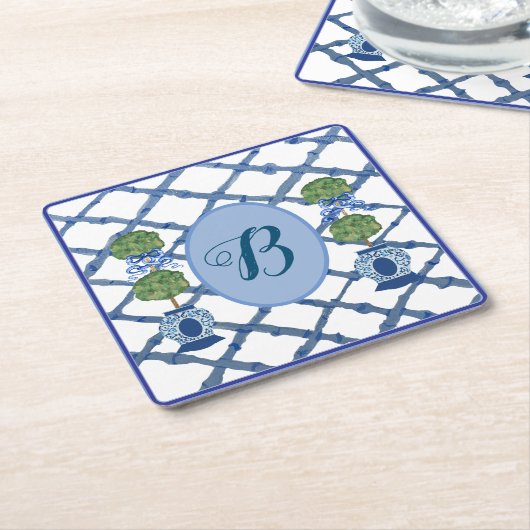 Geschilderde Topiary Chinoiserie Gemberpotten Pot  Kartonnen Onderzetters (Schuin)