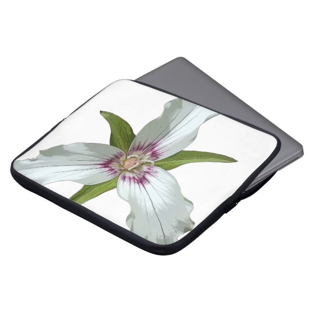 Geschilderde Trillium Spring Wildflower Bold Print Laptop Sleeve (Voorkant top)