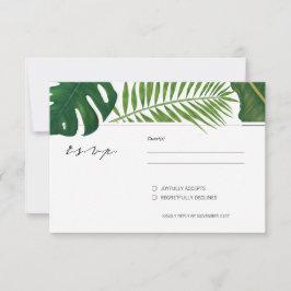 Geschilderde tropische bladeren strand bruiloft RSVP kaartje