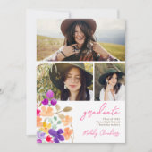 Geschilderde tuin wilde bloemen 3 foto's afstudere aankondiging (Voorkant)