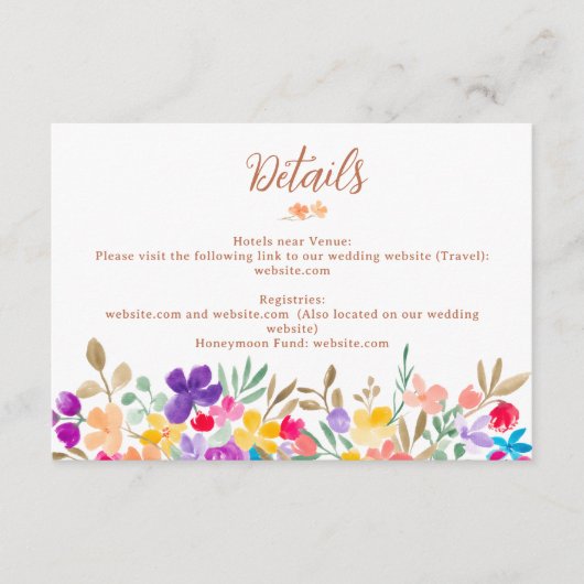 Geschilderde tuin wilde bloemen script bruiloft de informatiekaartje (Voorkant)