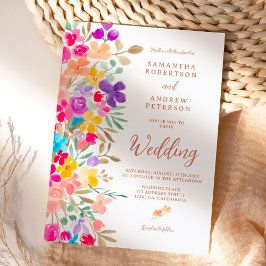 Geschilderde tuinvrijbloemen foto script bruiloft kaart