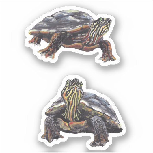 Geschilderde Turtle Vinyl Sticker (Voorkant)