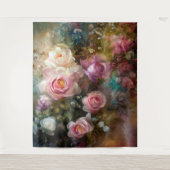 Geschilderde vintage zachte witte en roze rozen wandkleed (Voorkant)