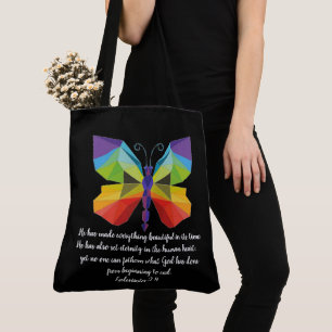 Geschilderde vlinder met vers van ecclesiastes 3:1 tote bag