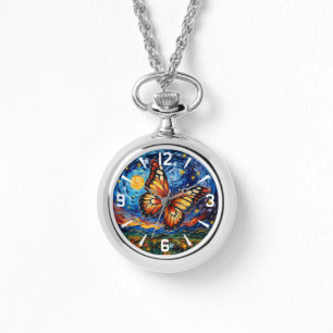 Geschilderde Vlinder Sterrennacht Sky Elegant Vrou Horloge