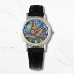 Geschilderde Vlinder Sterrennacht Sky Elegant Vrou Horloge<br><div class="desc">Geschilderde Vlinder Sterrennacht Sky Elegant Womans Watches beschikt over een trendy kleurrijke geschilderde vlinder met de maan en sterretjes op de achtergrond. Creëer door Evco Studio www.zazzle.com/store/evcostudio</div>