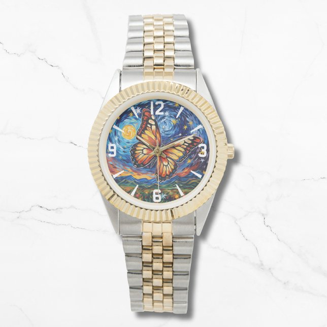 Geschilderde Vlinder Sterrennacht Sky Elegant Vrou Horloge (Creator heeft geüpload)