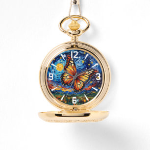 Geschilderde Vlinder Sterrennacht Sky Elegant Vrou Horloge