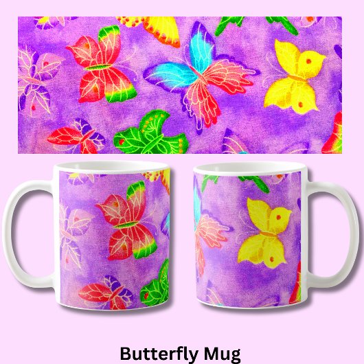  geschilderde vlinders op stoffenachtergrond koffiemok