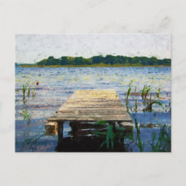 Geschilderde voetbrug in het water. Havel rivier. Briefkaart