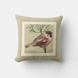  geschilderde vogel (Carolina Wren) op Taupe Kussen