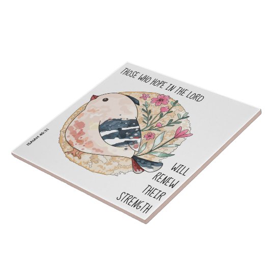 Geschilderde vogel en bloemen, een vers uit Jesaja Tegeltje (Zijkant)