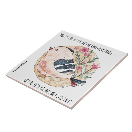 Geschilderde vogel met bloemen, vers uit Psalm 118 Tegeltje (Zijkant)
