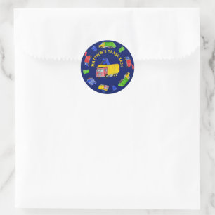 Geschilderde Vuilniswagens Jongens Trash Bash Fees Ronde Sticker