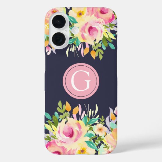 Geschilderde Waterverf Bloemige Monogram Iphone 16 Case-Mate iPhone Case (Achterkant)