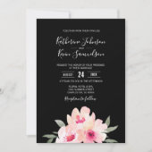 Geschilderde Waterverf Blush Roze Zwart Bloemen Br Kaart (Voorkant)