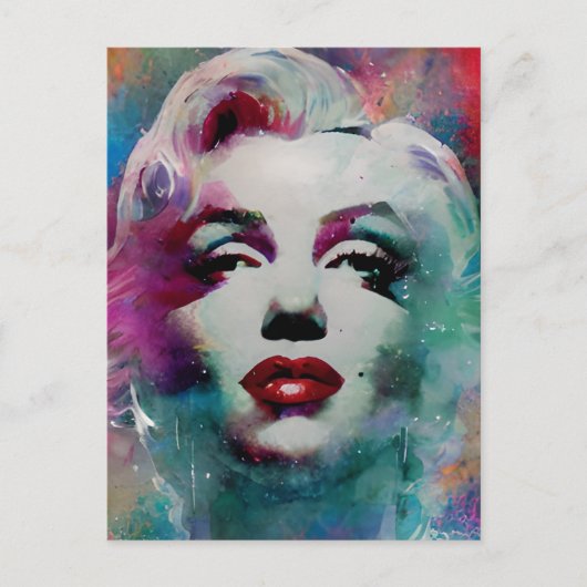 Geschilderde Waterverf Cyberpunk Vrouwenhoofd Briefkaart (Voorkant)