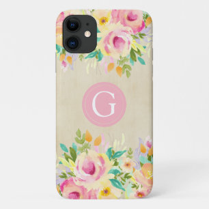 Geschilderde Waterverf Floral Monogram iPhone 11 H Case-Mate iPhone Case