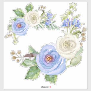 Geschilderde Waterverf Sky Blue en White Rose Flor Sticker