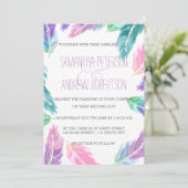 Geschilderde waterverf veren bruiloft kaart (Staand voorkant)