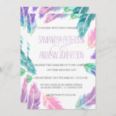 Geschilderde waterverf veren bruiloft kaart (Voorkant / Achterkant)