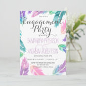 Geschilderde waterverf veren verlovingsfeest kaart (Staand voorkant)