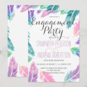 Geschilderde waterverf veren verlovingsfeest kaart (Voorkant / Achterkant)