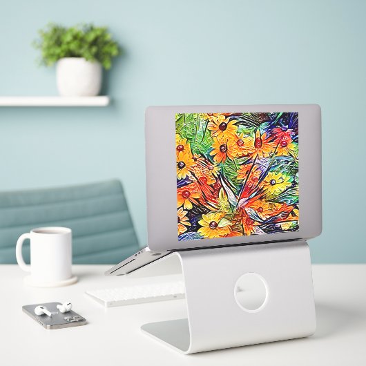 Geschilderde Wilde Bloemen Kunstzinnige Grote Stic Sticker (Laptop op bureau)