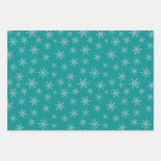 Geschilderde witte en Aqua Snowflakes op Blauwgroe Inpakpapier Vel (Voorkant 2)