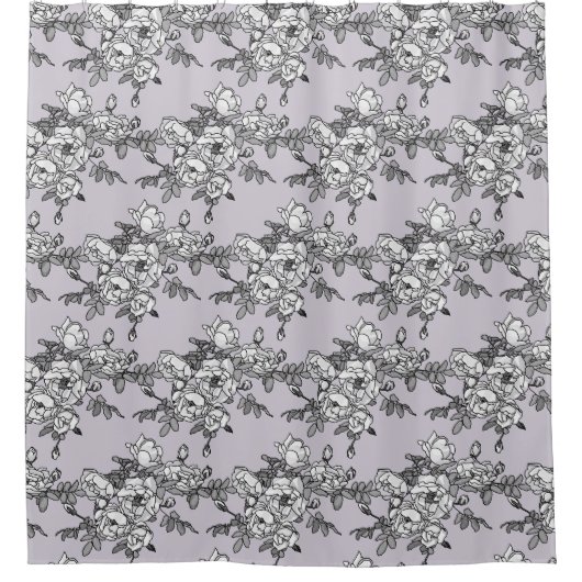 Geschilderde witte rozen op lavendelachtergrond douchegordijn (Voorkant)