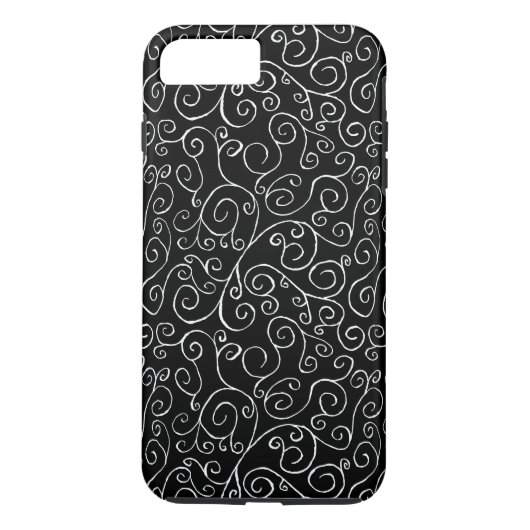 Geschilderde Witte Scrolling Curves op Zwart Case-Mate iPhone Case (Achterkant)