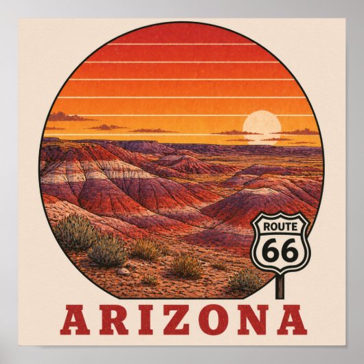 Geschilderde Woestijn Route 66 Arizona Poster (Voorkant)