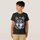 Geschilderde Wolf Grayscale Blue Eyes T-shirt (Voorkant volledig)