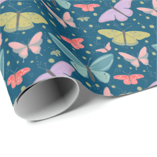 Geschilderde Wolken van Vlinders Donkerblauw Cadeaupapier
