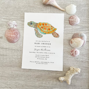 Geschilderde zeeschildpad baby shower kaart